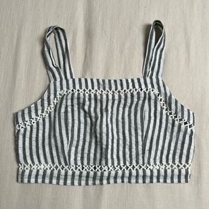 American Eagle Outfitters Striped Cropped Top with Smocked Back, Size Small
